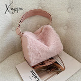 Xajzpa - Fashion Fluffy Plush Handbag Chain Crossbody Bag Casual Versatile Shoulder & Purse Pink /