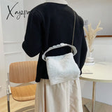 Xajzpa - Fashion Fluffy Plush Handbag Chain Crossbody Bag Casual Versatile Shoulder & Purse White /