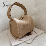 Xajzpa - Fashion Fluffy Plush Handbag Chain Crossbody Bag Casual Versatile Shoulder & Purse Women