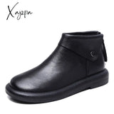 Xajzpa Fashion Handmade Retro Style Ladies Boots Autumn Genuine Leather Flat Heel Ankle Back Zipper