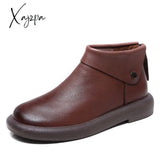 Xajzpa Fashion Handmade Retro Style Ladies Boots Autumn Genuine Leather Flat Heel Ankle Back Zipper