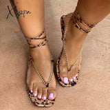 Xajzpa - Fashion Lace-Up Leopard-Print Open-Toe Sandals Leopard Print / 5