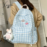 Xajzpa - Fashion Lady Cute Lattice Backpack Women Kawaii Laptop New Bag Female College Plaid Girl