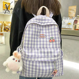 Xajzpa - Fashion Lady Cute Lattice Backpack Women Kawaii Laptop New Bag Female College Plaid Girl