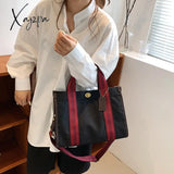 Xajzpa - Fashion Large Capacity Canvas Tote Bag Designer Striped Women Handbags Casual Shoulder