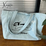 Xajzpa - Fashion Large Capacity Women Handbag Star Dog Print Blue Vintage Shoulder Bag Designers