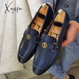 Xajzpa - Fashion Loafers Men Shoes Business Casual Wedding Party Daily Classic PU Solid Color Personality Metal Standard Dress Shoes