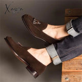 Xajzpa - Fashion Loafers Men Shoes Classic Business Casual Wedding Party Daily Retro Round Toe Tassel Faux Suede Solid Color Dress Shoes