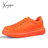 Xajzpa - Fashion Men And Women Shoes Orange Leather Lace Up Sneakers Spring Autumn Outdoor Walking