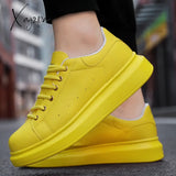 Xajzpa - Fashion Men And Women Shoes Orange Leather Lace Up Sneakers Spring Autumn Outdoor Walking