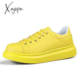 Xajzpa - Fashion Men And Women Shoes Orange Leather Lace Up Sneakers Spring Autumn Outdoor Walking