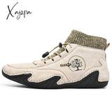 Xajzpa - Fashion Men Boots Casual Shoes Leather Autumn Winter Snow Outdoor Light Ankle Antislip