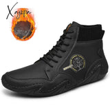 Xajzpa - Fashion Men Boots Casual Shoes Leather Autumn Winter Snow Outdoor Light Ankle Antislip