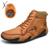 Xajzpa - Fashion Men Boots Casual Shoes Leather Autumn Winter Snow Outdoor Light Ankle Antislip