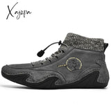 Xajzpa - Fashion Men Boots Casual Shoes Leather Autumn Winter Snow Outdoor Light Ankle Antislip