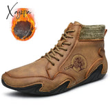 Xajzpa - Fashion Men Boots Casual Shoes Leather Autumn Winter Snow Outdoor Light Ankle Antislip