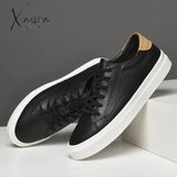 Xajzpa - Fashion Men Genuine Leather Casual Shoes Lightweight Flats Luxury Brand Men’s White