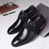 Xajzpa - Fashion Monk Shoes Men Classic Business Casual Party Square Toe Faux Suede Stitching Pu