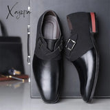 Xajzpa - Fashion Monk Shoes Men Classic Business Casual Party Square Toe Faux Suede Stitching Pu