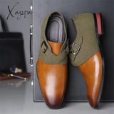 Xajzpa - Fashion Monk Shoes Men Classic Business Casual Party Square Toe Faux Suede Stitching Pu