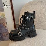 Xajzpa - Fashion New Women’s Biker Boots Patent Leather Breathable Zipper Lolita Platform 2023