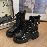 Xajzpa - Fashion New Women’s Biker Boots Patent Leather Breathable Zipper Lolita Platform 2023