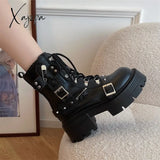 Xajzpa - Fashion New Women’s Biker Boots Patent Leather Breathable Zipper Lolita Platform 2023