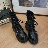 Xajzpa - Fashion New Women’s Biker Boots Patent Leather Breathable Zipper Lolita Platform 2023