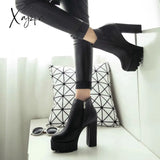 Xajzpa - Fashion New Women’s Side Zipper Ankle Boots Platform Thick High Heel 10/12 Cm Ladies