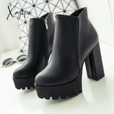 Xajzpa - Fashion New Women’s Side Zipper Ankle Boots Platform Thick High Heel 10/12 Cm Ladies