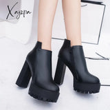 Xajzpa - Fashion New Women’s Side Zipper Ankle Boots Platform Thick High Heel 10/12 Cm Ladies