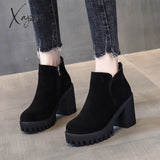 Xajzpa - Fashion New Women’s Side Zipper Ankle Boots Platform Thick High Heel 10/12 Cm Ladies