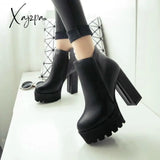 Xajzpa - Fashion New Women’s Side Zipper Ankle Boots Platform Thick High Heel 10/12 Cm Ladies