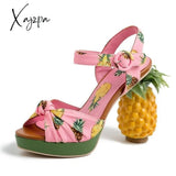 Xajzpa - Fashion Novelty Pineapple Heel Sweet Pumps Sexy Open Toe Leather Sandals Women Party Date