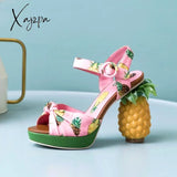 Xajzpa - Fashion Novelty Pineapple Heel Sweet Pumps Sexy Open Toe Leather Sandals Women Party Date