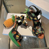 Xajzpa - Fashion Novelty Pineapple Heel Sweet Pumps Sexy Open Toe Leather Sandals Women Party Date