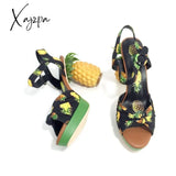 Xajzpa - Fashion Novelty Pineapple Heel Sweet Pumps Sexy Open Toe Leather Sandals Women Party Date