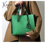 Xajzpa - Fashion Ostrich Print Women Handbag Pu Leather Female Shoulder Bags Large Capacity