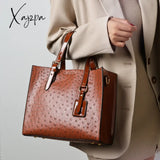 Xajzpa - Fashion Ostrich Print Women Handbag Pu Leather Female Shoulder Bags Large Capacity