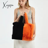 Xajzpa - Fashion Patchwork Pluffy Tote Bag Designer Plush Women Handbags Luxury Faux Fur Shoulder