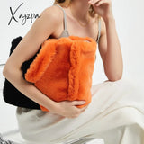 Xajzpa - Fashion Patchwork Pluffy Tote Bag Designer Plush Women Handbags Luxury Faux Fur Shoulder