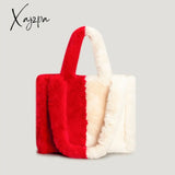 Xajzpa - Fashion Patchwork Pluffy Tote Bag Designer Plush Women Handbags Luxury Faux Fur Shoulder