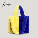 Xajzpa - Fashion Patchwork Pluffy Tote Bag Designer Plush Women Handbags Luxury Faux Fur Shoulder