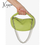 Xajzpa - Fashion Pleated Soft PU Leather Single Shoulder Bag Women Thick Chain Dumpling Shape Clutch Solid Color Cloud Messenger Handbag