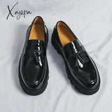 Xajzpa - Fashion Pointed Toe Luxury Dress Shoes Men Loafers Patent Leather Tassel Black Formal