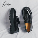 Xajzpa - Fashion Pointed Toe Luxury Dress Shoes Men Loafers Patent Leather Tassel Black Formal