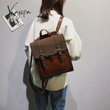 Xajzpa - Fashion School Bag College Girl Backpack Shoulder Bags Vintage Pu Leather Women Preppy