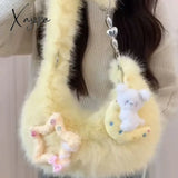 Xajzpa - Fashion Shoulder Bag Solid Color Soft Plush Heart Sweet Cute Handbag New Fall Winter