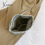 Xajzpa - Fashion Silver Messenger Bags For Women Designer Pleated Soft Leather Shoulder Bag 2023