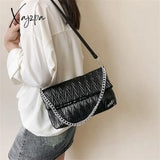 Xajzpa - Fashion Silver Messenger Bags For Women Designer Pleated Soft Leather Shoulder Bag 2023